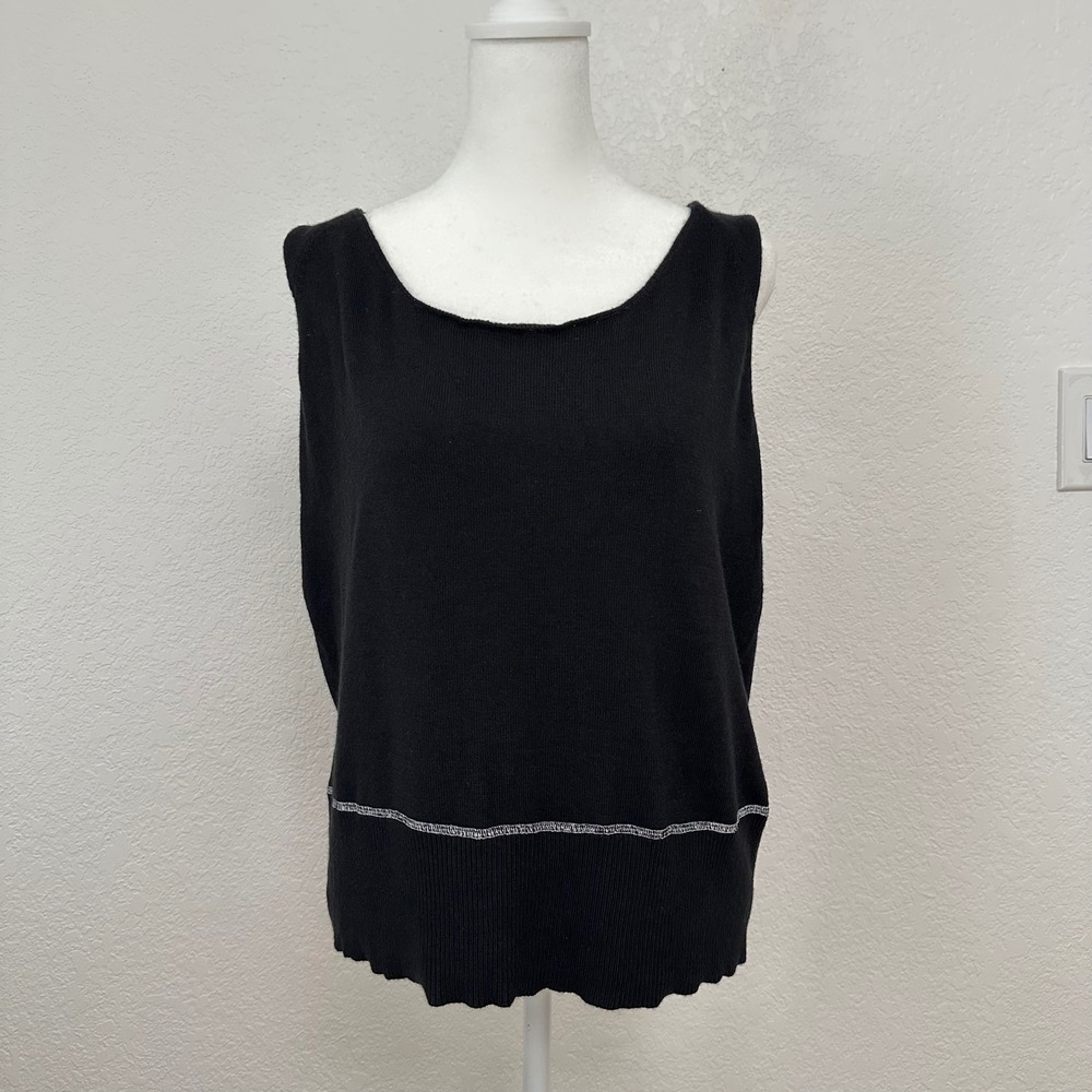 Womyn Knit Tank Top Stretch Womens XL Black Silk Cashmere Blend Silver Contrast